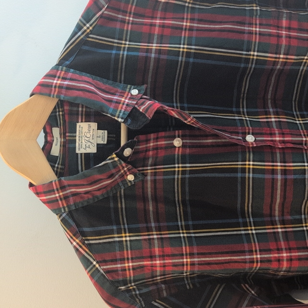 J. Crew Men's L Slim Stretch Long Sleeve Button Down Plaid Shirt Style #AG472